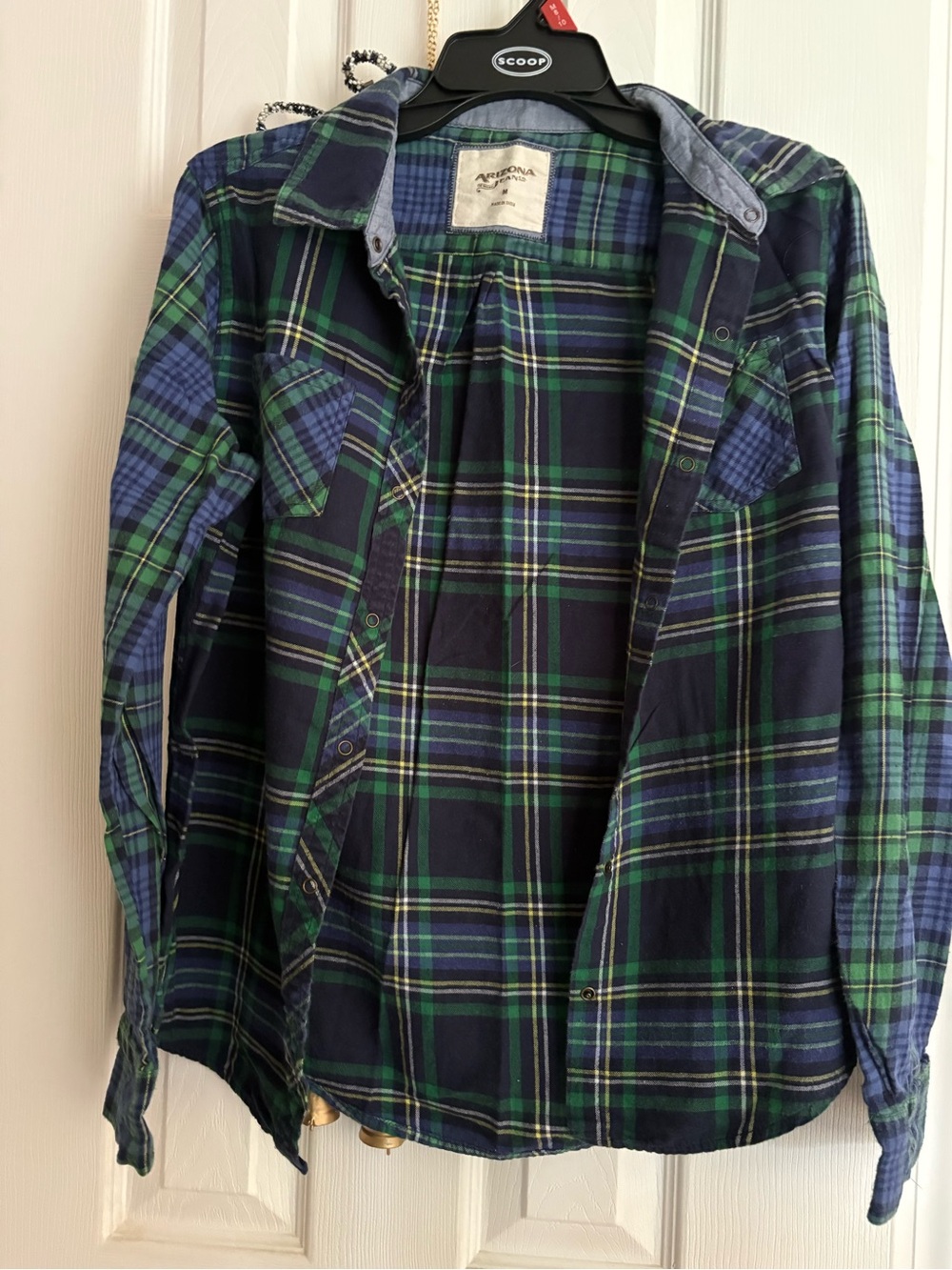 Arizona Jean Company Blue and Green Plaid Button-Up Shirt